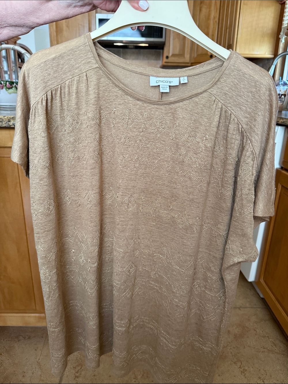 Chico's Short Sleeve Crewneck Top in Camel